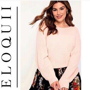 NWT ELOQUII Elements Pink Crop Boatneck Sweater Dolman Sleeves Plus Size 14 16
